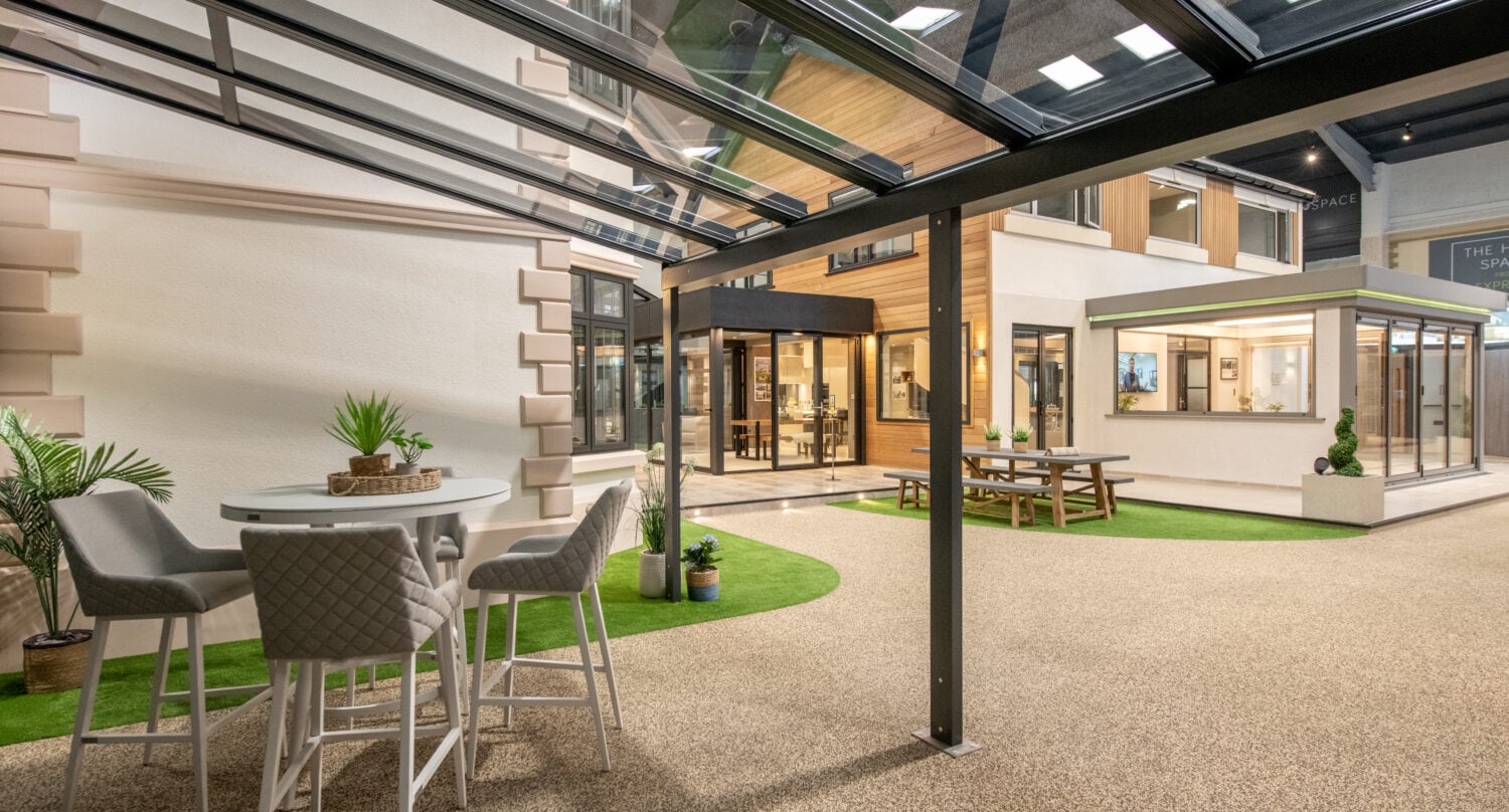 Veranda display inside the Exterior Spaces Leeds showroom