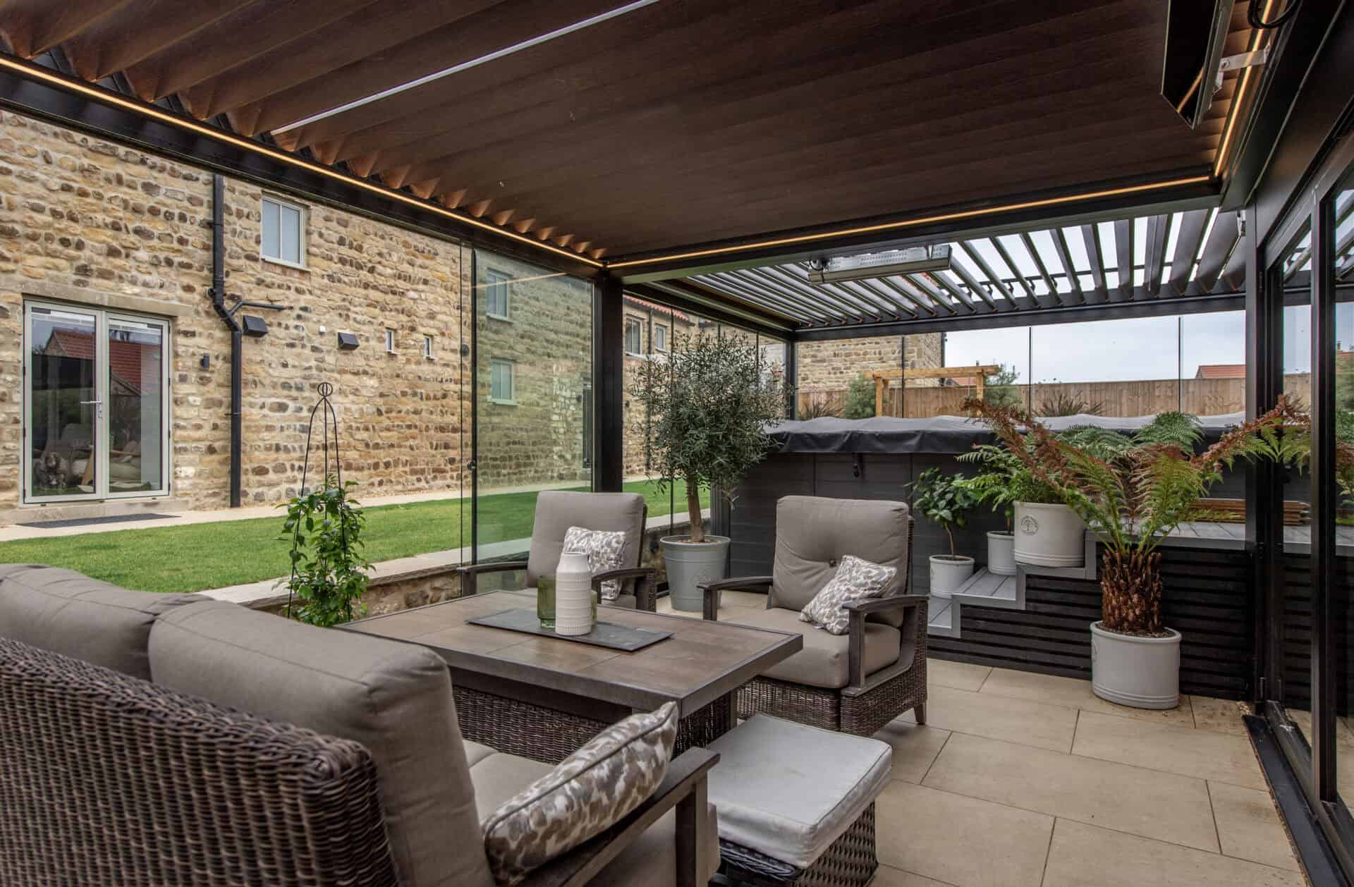 Two combined 6m wall mounted pergolas, York