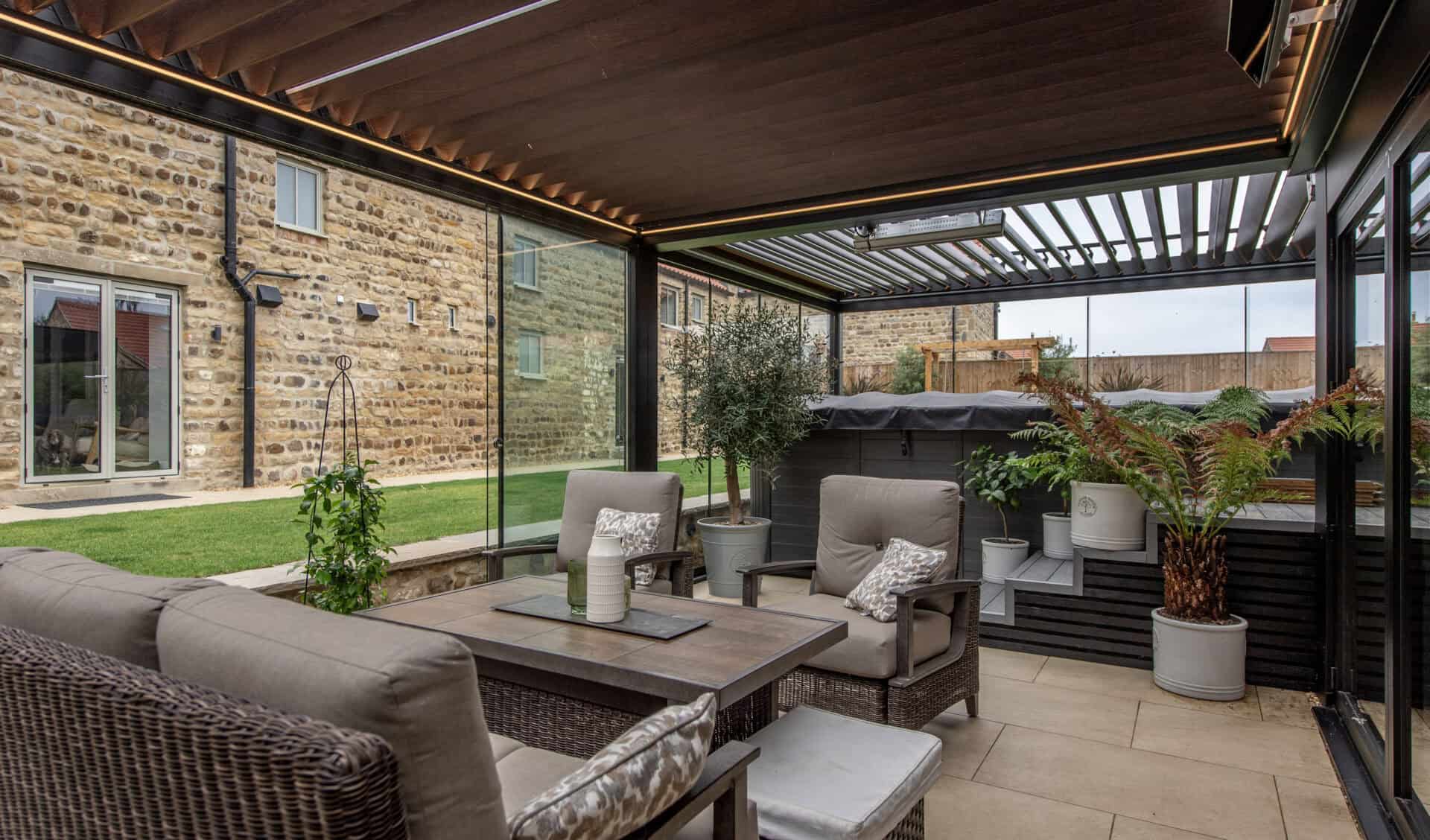 Two combined 6m wall mounted pergolas, York